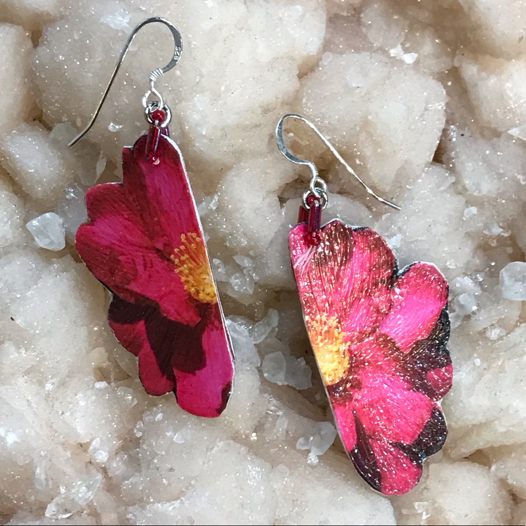 3/$30 Painted Floral Pink Paper Beaded Earrings